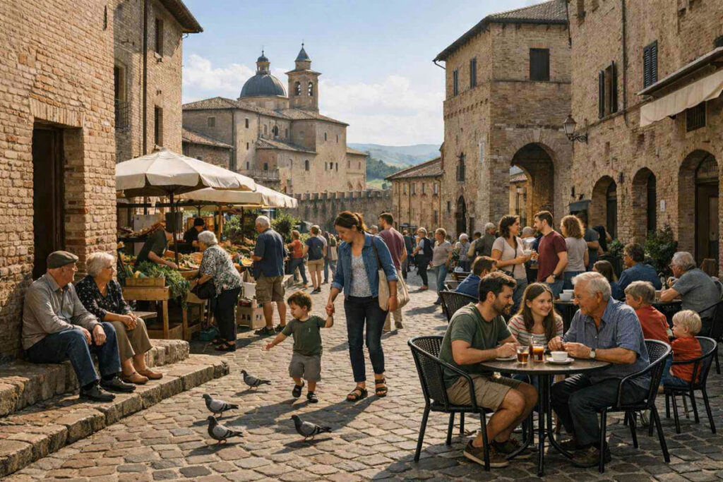manifestazione enogastronomica locale su un borgo marchigiano