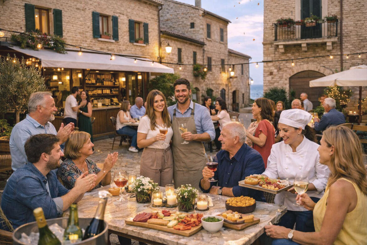 Inaugurazione attività di ristorazione su una piazza di un borgo marchigiano