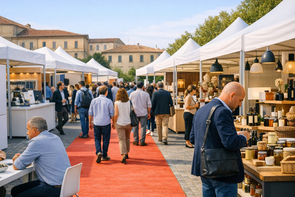 mercato rionale cittadino con prodotti tipici marchigiani e nazionali. Sostegno al settore fieristico nazionale 