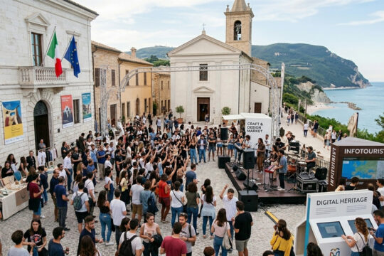 Rappresentazione visiva dell'ibridazione tra radici e modernità, essenziale per attrarre nuove generazioni e investitori nel territorio. Eredità che genera futuro.