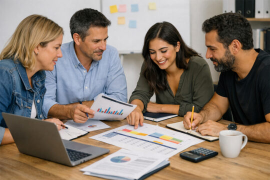 Professionisti che che coordinano la complessità di un progetto tra strategia e amministrazione